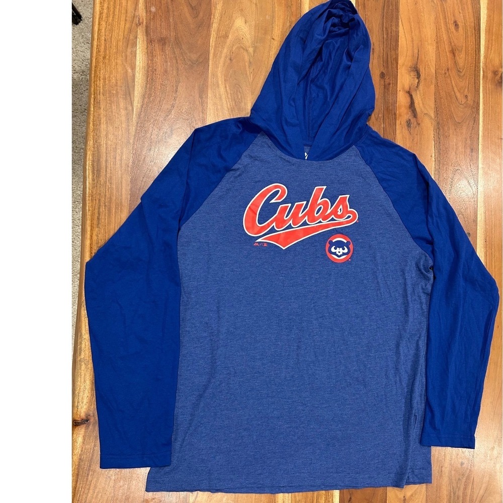 Majestic MLB Chicago Cubs Hoodie Mens XL Blue Raglan Long Sleeve Tee Shirt